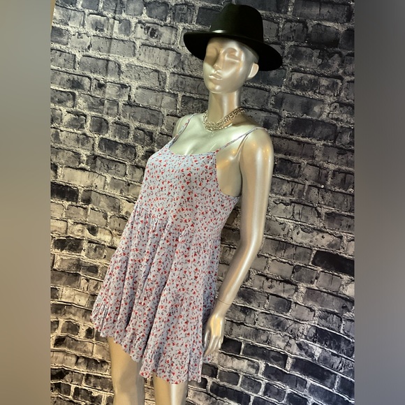 Baby Blue & Pink Floral Flowy Summer Dress - Picture 8 of 9